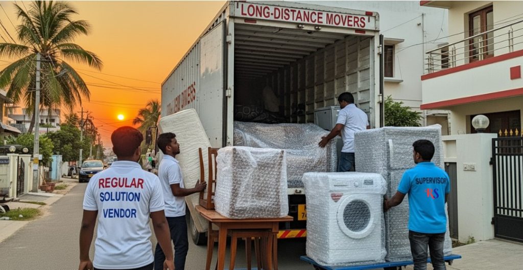 Long-distance moving truck in Tamil Nadu.