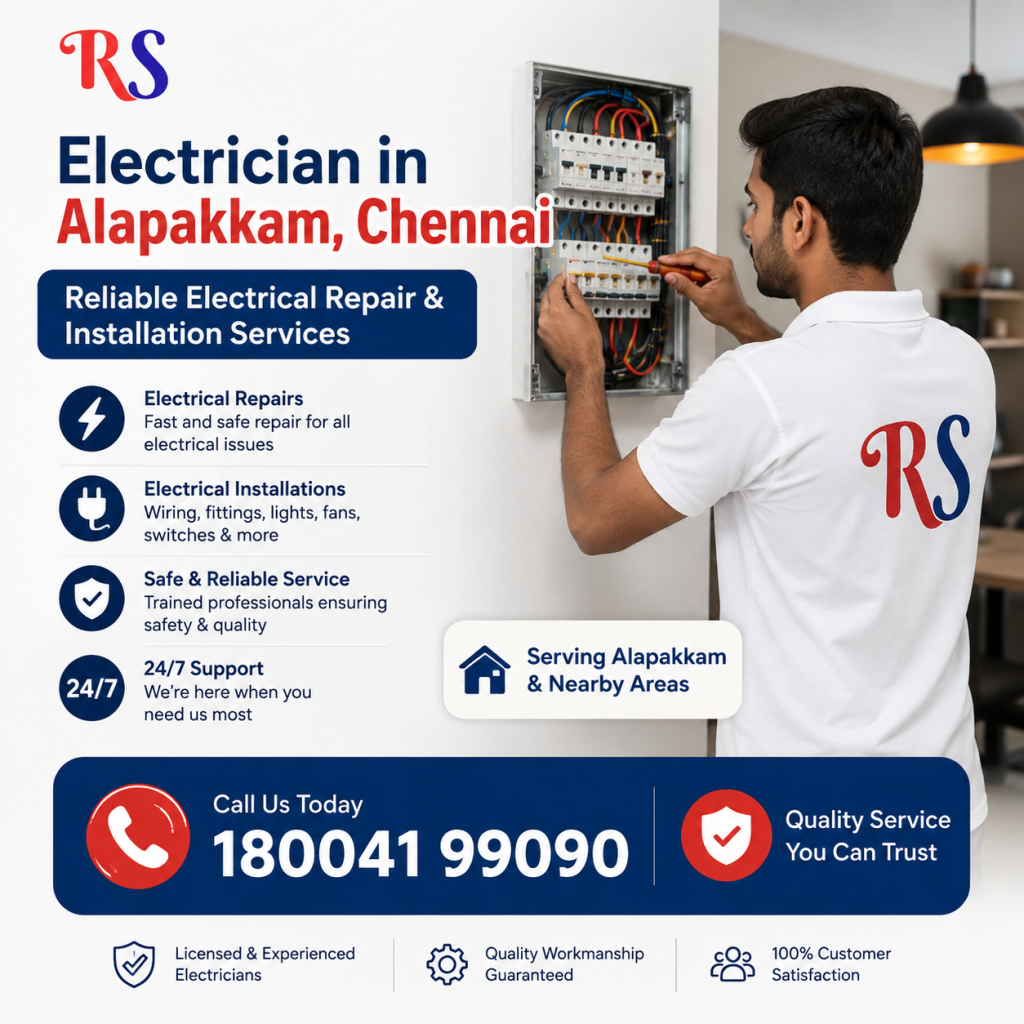 Electrician in Alapakkam, Chennai – Reliable Electrical Repair & Installation Services